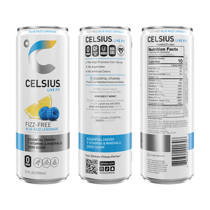 CELSIUS Fizz Free Blue Razz Lemonade, Sugar Free Energy Drink, 12 Fl Oz (Pack of 12)