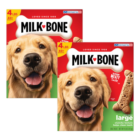 Milk-Bone Original Dog Treats for Large Dogs, 4 Pound (Pack of 2), Crunchy Biscuit Helps Clean Teeth