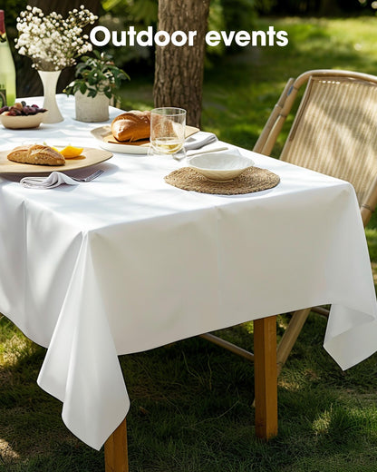 Pureegg Plastic Table Cloth Disposable 10 Pack, 54 x 132 Inch Table Cloths, Party, Picnic, Wedding, Decorative Tablecloths, Rectangle, White Plastic Cover, Leakproof & Sturdy, White