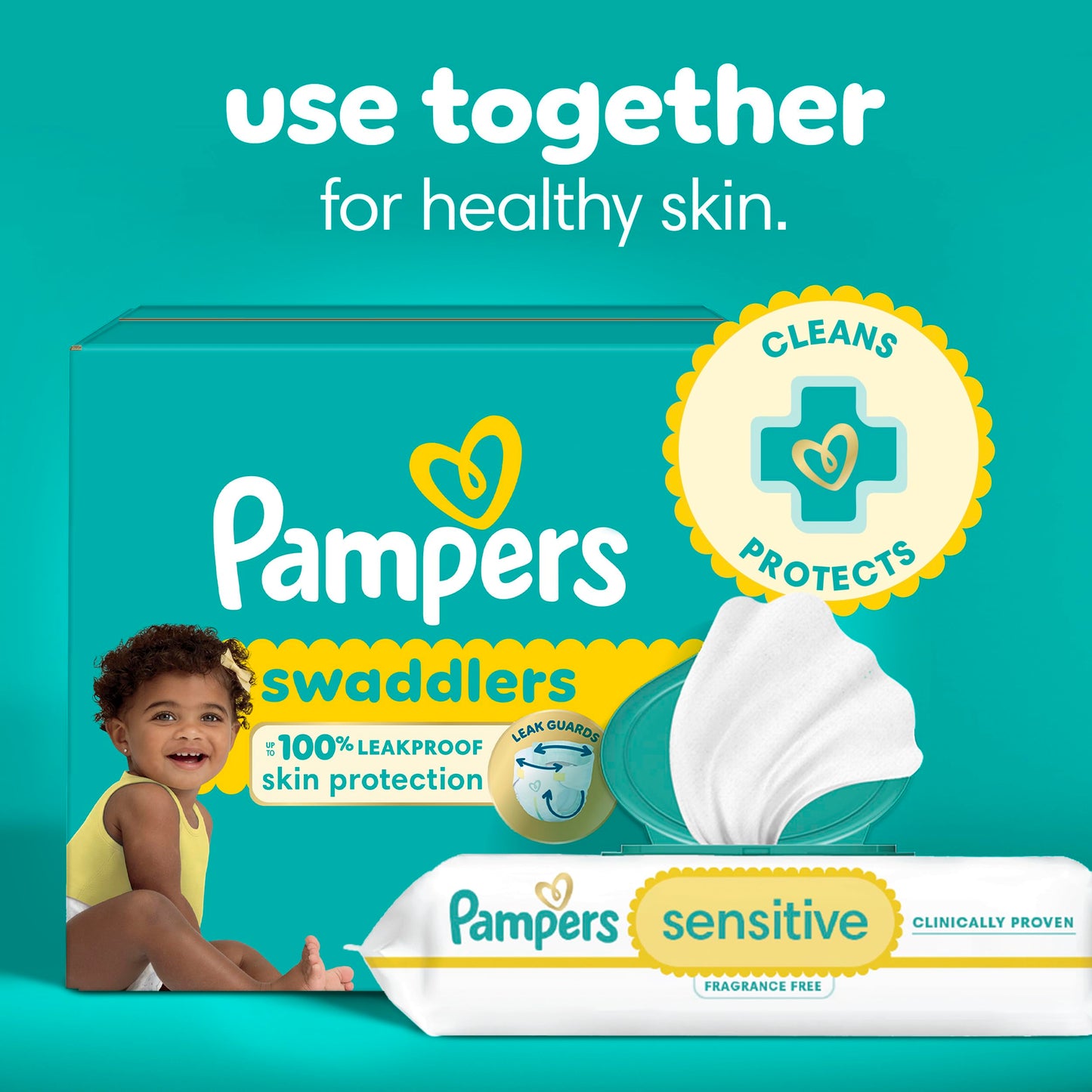 Pampers Baby Wipes, Sensitive, Water Based Wipe, Clinically Proven, Hypoallergenic, and Unscented for Babies, 1008 Wipes Total (12 Flip-Top Packs) [Packaging May Vary]