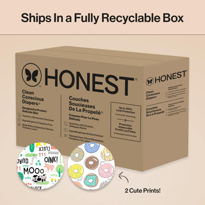 The Honest Company Clean Conscious Diapers for Delicate Skin | Up to 100% Leakproof | Hypoallergenic, Fragrance Free | Gender Neutral | Super Club Box, Size 3 (16-28 lbs), 120 Count (Prints May Vary)