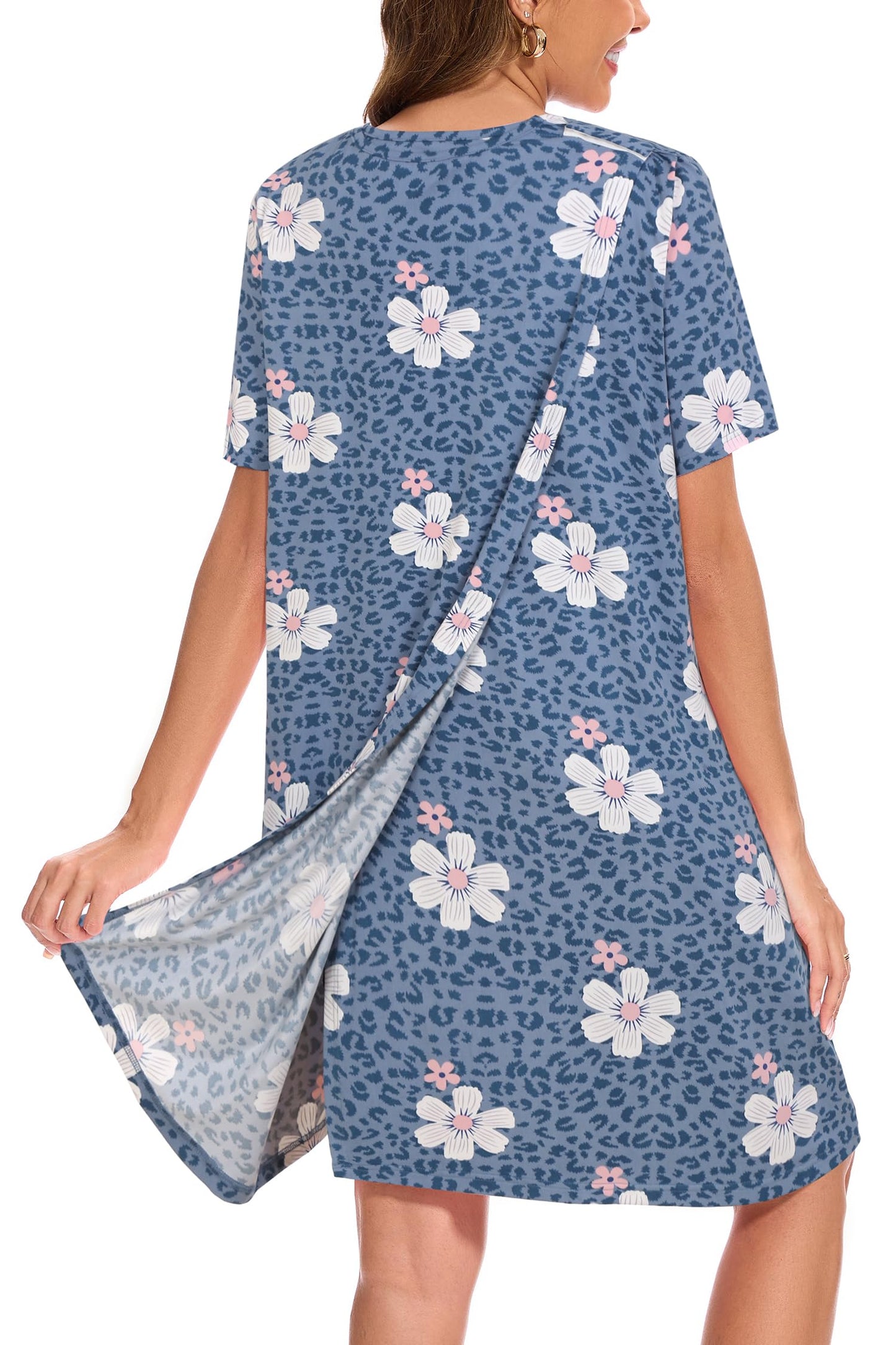 AVIIER Hospital Gowns for Women Open Back Adaptive Clothing Nightgowns Post Shoulder Surgery Dress Blue Flower S