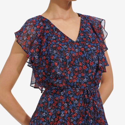 Tommy Hilfiger Women's Dress Fit and Flare,Sky Captain/Guava,16