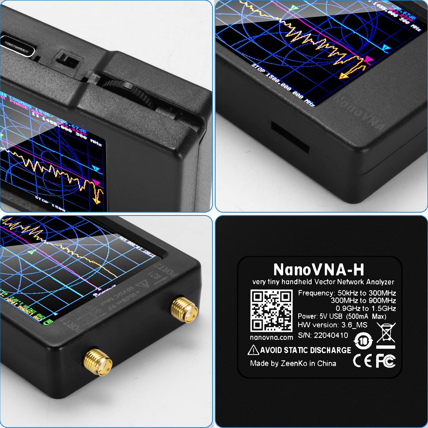 [Upgraded] AURSINC NanoVNA-H Vector Network Analyzer 10KHz -1.5GHz Latest HW V3.6 HF VHF UHF Antenna Analyzer, Measuring S Parameters, SWR, Phase, Delay, Smith Chart