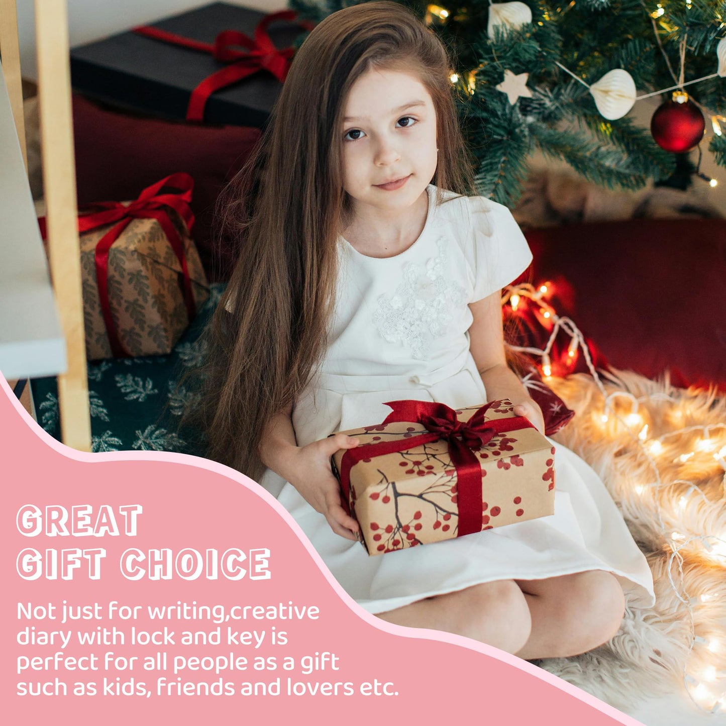 CAGIE Diary with Lock and Key for Girls Heart Shaped Girls Diary for Women Kids A5 Secret Notebook with Lock for Writing Travel Gifts, 5.3 x 7 inches, Pink