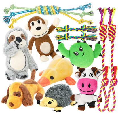 LEGEND SANDY Puppy Toys, Squeaky Dog Toys for Small Dogs, 12 Pack Puppy Chew Toys for Teething, Dog Rope Toy and Cute Stuffed Animals Value Bundle