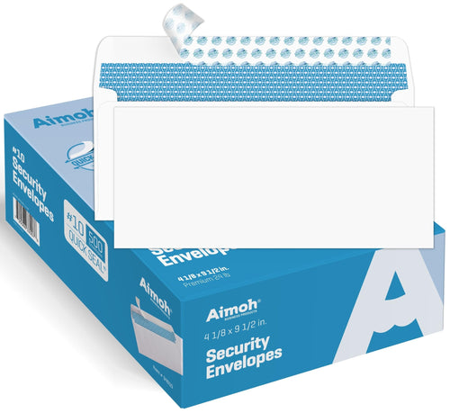 Aimoh #10 Security Self Seal Envelopes – 500 Qty |No Window, EnveGuard, 4⅛ x 9½", White, 24 LB, 500 Count (34100-500)