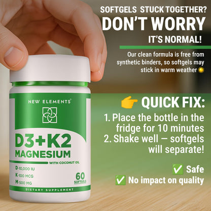 Vitamin D3 K2 10,000 IU with Magnesium Glycinate 500mg - Bone Health, Immune Support, Energy & Mood - Non-GMO, Gluten-Free, Sugar-Free Softgels for Women & Men (60 softgels)