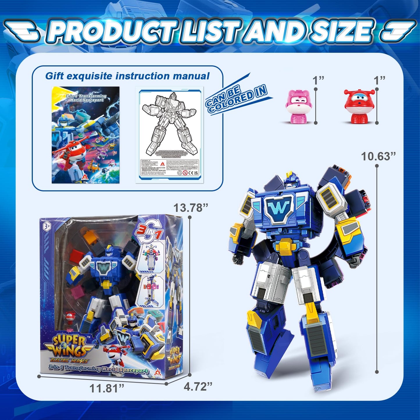 Super Wings Transforming Toys, 10 inch World Aircraft Transform Figures Toys, 3 in 1 Mode Rescue Bots Action Figure Toy Figures for 4-8 Year Old Boys, Plane Toy for Toddlers Kids Age 4 5 6 7 8