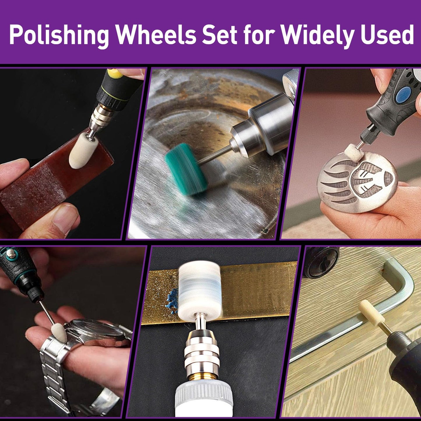 114 PCS Polishing Kit with 2Pcs Polishing Compound for Dremel, Abrasive Buffing Wheels Polishing Bits for Rotary Tool Accessories with 1/8 Inch Shank, Sanding Kit for Metal Wood Watch Jewelry Brass