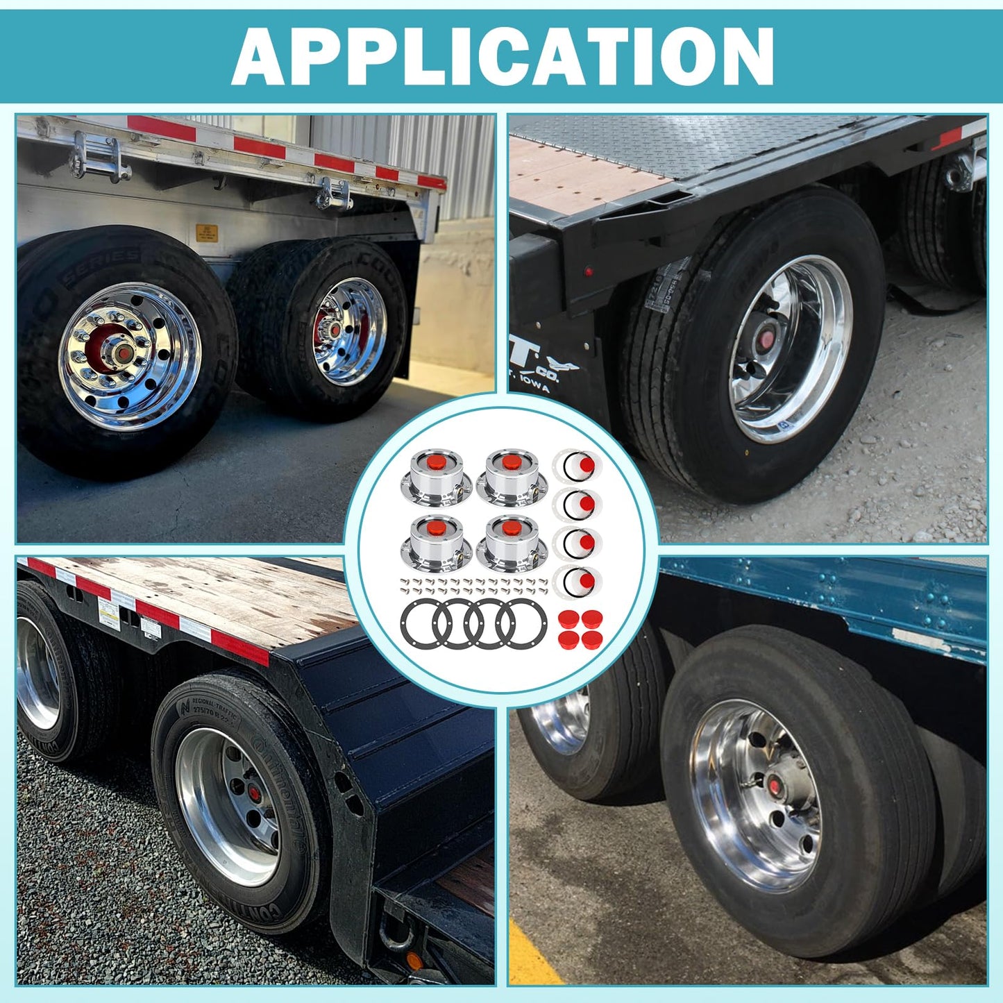 CheeMuii 4 Pack 343-4009 Trailer Hub Caps with Oil Window Cover Kit 4 Set 3434009 Aluminum Hubcaps for Trailer Axle with Extra Rubber Plugs Replace for Stemco 343-4009 359-5990