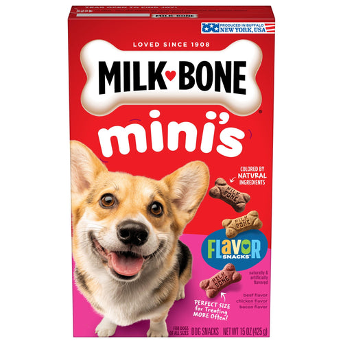 Milk-Bone Mini's Flavor Snacks Dog Treats, 15 Ounce (Pack of 6) Crunchy Texture Helps Reduce Tartar