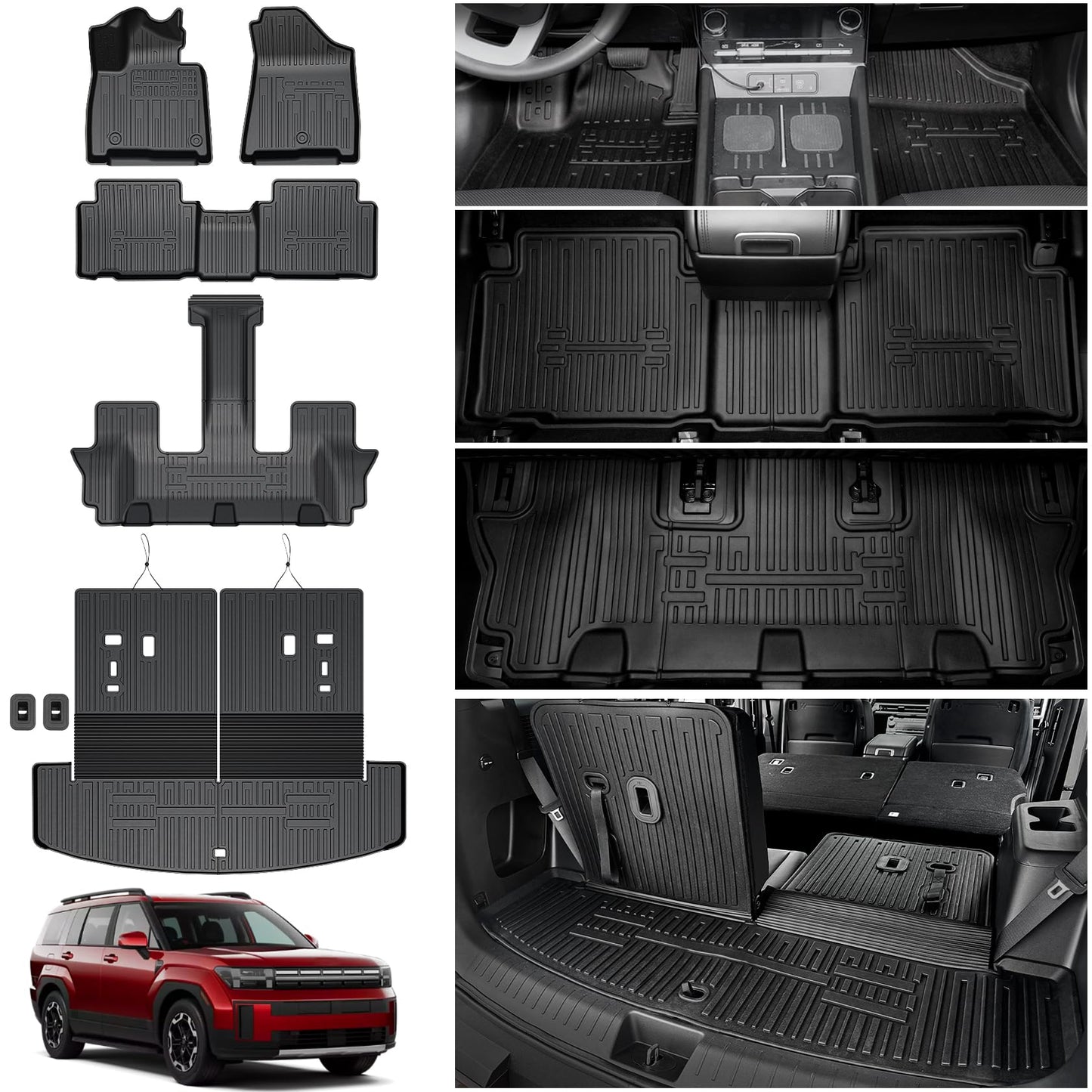 HOUCLEMIC Floor Mats for 2025 Hyundai Santa Fe, All Weather TPE Cargo Mat with Backrest Mat Interior Car Mats Protection for Hyundai Santa Fe Calligraphy Accessories (Fit Hybrid and Fuel) 2024 2025