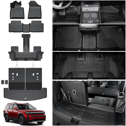 HOUCLEMIC Floor Mats for 2025 Hyundai Santa Fe, All Weather TPE Cargo Mat with Backrest Mat Interior Car Mats Protection for Hyundai Santa Fe Calligraphy Accessories (Fit Hybrid and Fuel) 2024 2025
