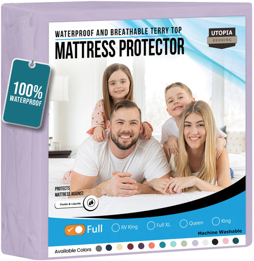 Utopia Bedding Waterproof Mattress Protector Full Size, Premium Terry Mattress Cover 200 GSM, Breathable, Fitted Style with Stretchable Pockets (Lavender)