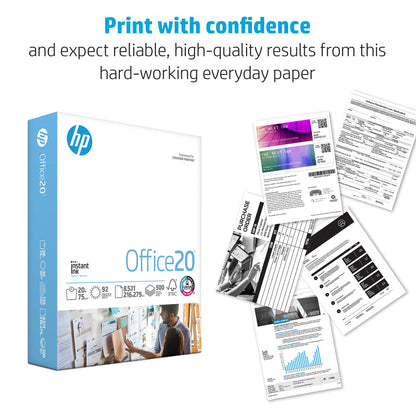 HP Paper Printer Paper 8.5x11 Office 20 lb 5 Ream Case 2500 Sheets 92 Bright Made in USA FSC Certified Copy Paper HP Compatible 112150C