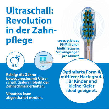 Emmi-dent Metallic/Professional 2-Pin Bristle-Head Attachments - Electric Toothbrush Replacement Heads. Cleans with Ultrasound Waves (Kids 4 Pack)