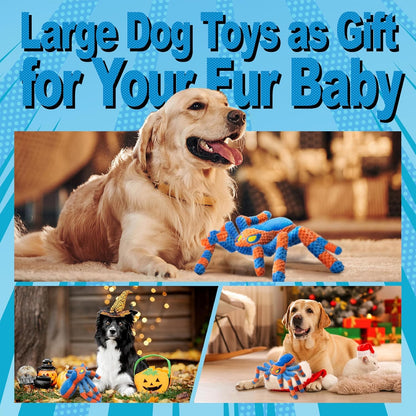 LEGEND SANDY Dog Toys for Aggressive Chewers, Large Dog Toys to Keep Them Busy, Interactive Pet Toys, Squeaky Puppies Toys, Tug of War Puppy Toy, Crinkle Doggeis Toy (Blue Spider)