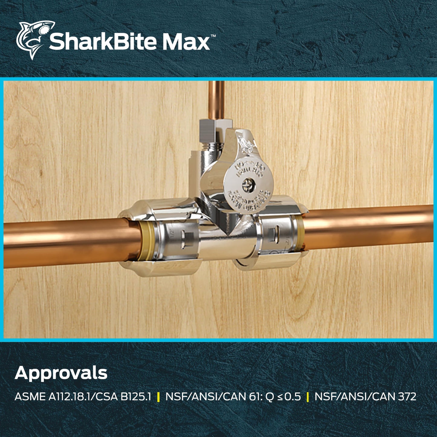 SharkBite Max 1/2 x 1/2 x 1/4 Inch Compression Tee Stop Valve, Push to Connect Brass Plumbing Fitting, PEX Pipe, Copper, CPVC, PE-RT, HDPE, UR24983A