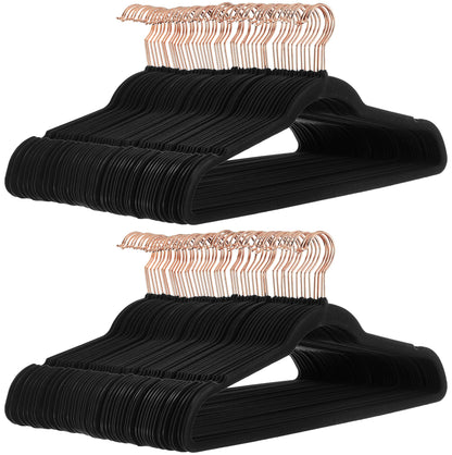 Amazon Basics Slim, Velvet, Non-Slip Suit Clothes Hangers, Black/Rose Gold - Pack of 100