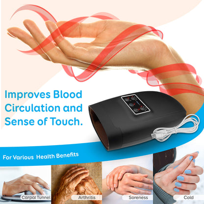 SereneLife Electric Compression Hand Massager - Electric Acupressure Palm Hand Massager w/ Air Pressure Heat Compress for Arthritis, Carpal Tunnel, Hand Pain Relief, Finger Numbness - SLHNDMSG85
