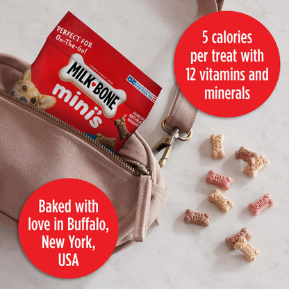Milk-Bone Mini's Flavor Snacks Dog Treats, 2.5 Ounce (Pack of 20), Perfect for Walks, Travel Size, Party Favor