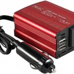 FOVAL 150W Car Power Inverter 12V DC to 110V AC Converter Vehicle Adapter Plug Outlet with 3.1A Dual USB Car Charger for Laptop Computer (Classic Red)