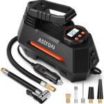 AstroAI Tire Inflator Portable Air Compressor Tire Air Pump for Car Tires - Car Accessories, 12V DC Auto Pump with Digital Pressure Gauge, Emergency LED Light for Bicycle, Balloons, Orange