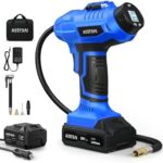 AstroAI Cordless Tire Inflator Air Compressor 20V Rechargeable Battery Powered 160PSI Portable Handheld Air Pump with 12V Car Power Adapter Digital Pressure Gauge for Cars Motorcycles Blue