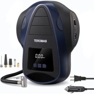 TEROMAS Tire Inflator Portable Air Compressor, Air Pump DC/AC for Car Tires 12V DC and Other Inflatables at Home 110V AC, Digital Electric Tire Pump with Pressure Gauge(Blue)