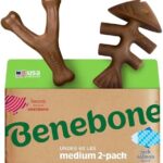 Benebone 2-pack Fishbone/Wishbone Durable Dog Chew Toys, Real Fish, Real Bacon, Made in USA, Medium