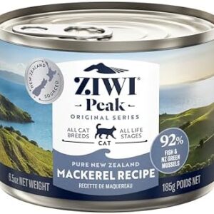 ZIWI Peak Canned Wet Cat Food – All Natural, High Protein, Grain Free, Limited Ingredient, with Superfoods (Mackerel, Case of 12, 6.5oz Cans)