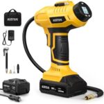 AstroAI Cordless Tire Inflator Air Compressor 20V Rechargeable Battery Powered 160PSI Portable Air Pump with 12V Car Power Adapter Digital Pressure Gauge for Cars Motorcycles JY16P160-18（C2）Yellow