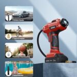 AstroAI Cordless Tire Inflator Air Compressor 20V Rechargeable Battery Powered 160PSI Portable Air Pump with 12V Car Power Adapter Digital Pressure Gauge for Cars Motorcycles JY16P160-18（C2）Red - Image 7