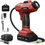 AstroAI Cordless Tire Inflator Air Compressor 20V Rechargeable Battery Powered 160PSI Portable Air Pump with 12V Car Power Adapter Digital Pressure Gauge for Cars Motorcycles JY16P160-18（C2）Red