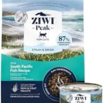 Ziwi Peak Fish Cat Food Bundle- Steam & Dried Wild South Pacific Fish (28.8oz) + Canned Mackerel & Lamb (Case of 12, 6.5oz Cans)