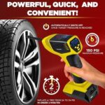 Bullseye Pro Tire Inflator Portable Air Compressor, Car Tire Inflator Portable, Portable Air Pump for Car Tires - 150PSI, 12V DC 1500 mAhs with Tire Pressure Gauge, Rechargeable As Seen On TV(Yellow) - Image 5