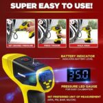 Bullseye Pro Tire Inflator Portable Air Compressor, Car Tire Inflator Portable, Portable Air Pump for Car Tires - 150PSI, 12V DC 1500 mAhs with Tire Pressure Gauge, Rechargeable As Seen On TV(Yellow) - Image 3