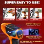 Bullseye Pro Tire Inflator Portable Air Compressor, Car Tire Inflator Portable, Portable Air Pump for Car Tires - 150PSI, 12V DC 1500 mAhs with Tire Pressure Gauge, Rechargeable As Seen On TV(Orange) - Image 4