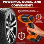 Bullseye Pro Tire Inflator Portable Air Compressor, Car Tire Inflator Portable, Portable Air Pump for Car Tires - 150PSI, 12V DC 1500 mAhs with Tire Pressure Gauge, Rechargeable As Seen On TV(Orange) - Image 2