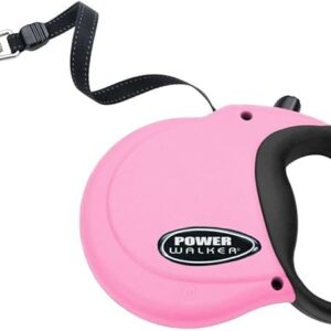 Coastal Pet Power Walker Dog Retractable Leash - Reflective Dog Leash - Stop-and-Release Control Button - Comfort Grip Handle - Pink - Medium