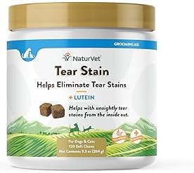 NaturVet Lutein Tear Stain Supplements for Dogs & Cats – Prevents Tear Stains for Dog, Cat Breeds – Includes Oregon Grape Root, Marshmallow Root, Cranberry Extract – 120 Ct.