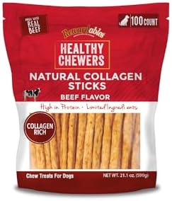 | Healthy Chewers | Natural Collagen and Beef Sticks for Dogs | 100 Count | High Protein and Limited Ingredient Dog Chews