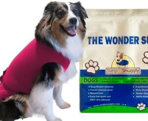 SurgiSnuggly Dog Surgery Recovery Suit for Female Or Male Dogs, Pet Onesie for Dogs After Surgery, E Collar Cone Alternative for All Dog Breeds,Spay Neuter Surgical Recovery Suit Pink Large Long