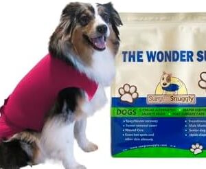 SurgiSnuggly Veterinary Invented Dog Surgical Recovery Suit for Female Spay or Male Dogs Neuters,Cone Alternative, Original Dog Onesie Bodysuit for After Surgery Small, Medium, Large Dogs LG Pi EC