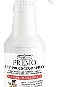 Premo Guard Pet Protector Spray - 32 oz - Kills Mites, Fleas, Ticks, & Mosquitoes - for Dogs, Cats, & Home - Natural Plant Based Oils for Control, Prevention & Treatment - Family Safe