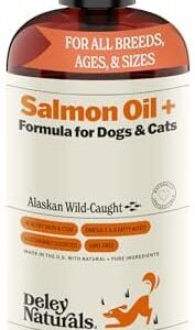 Deley Naturals Wild Alaskan Salmon Oil for Dogs - New & Improved Salmon Oil Plus Formula - Fish Oil for Dogs with DHA EPA Omega 3 & 6 Fatty Acids - Omega 3 Fish Oil for Skin & Coat - 16oz Made in USA