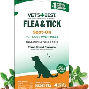 Vet's Best Flea and Tick Spot-on Drops, Topical Flea and Tick Prevention for Dogs - Plant-Based Formula - Certified Natural Oils - for Large Dogs - 4 Month Supply