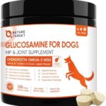 NATURE TARGET Glucosamine Joint Supplement for Dogs, Chondroitin, Omega-3, MSM, Hemp, Turmeric for Pain Relief, Dog Joint Supplement with Calcium for Bone Health, 120 Chicken Flavored Crunchy Chews