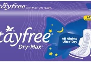 Stayfree Dry Max All Night XL Dry Cover Sanitary Pads For Women With Wings, 28 Pads